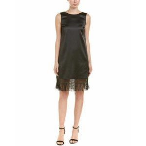 Alton Gray Shift Dress with Fringe Satin Black